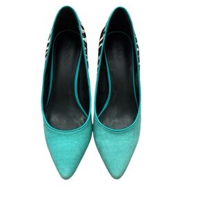 LOGO by Lori Goldstein Linda Teal Embossed Heels Size 7.5